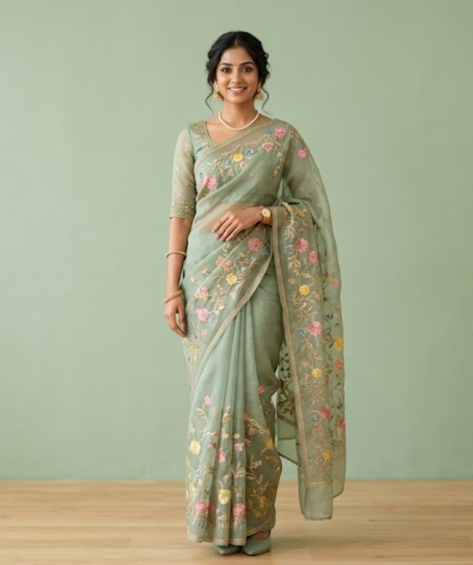 Premium Organza Floral Saree