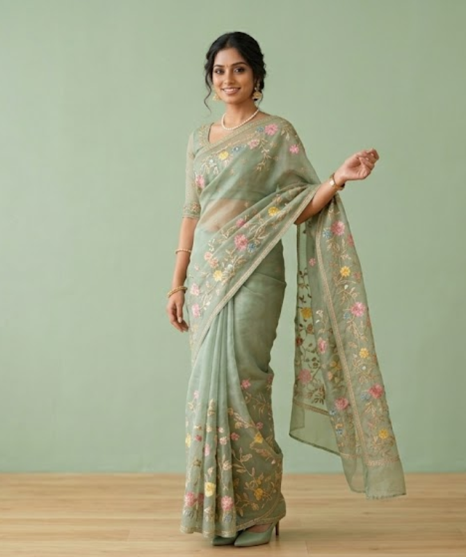 Premium Organza Floral Saree hover